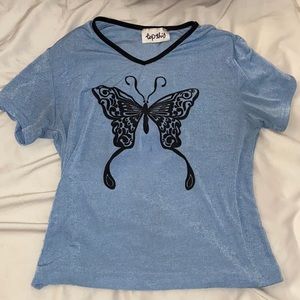 Cute sheer blue butterfly top